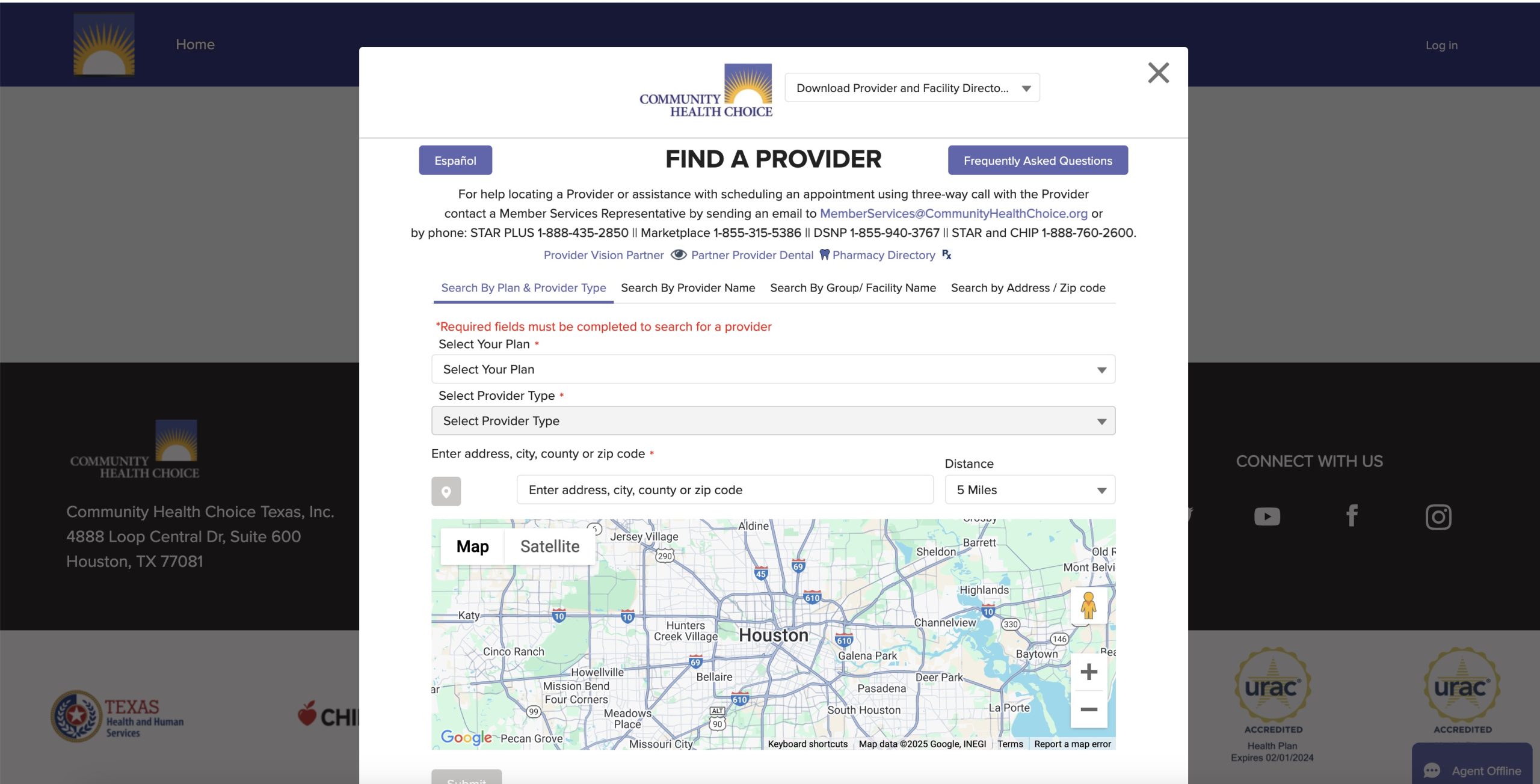 CHC Health provider-directory search screen